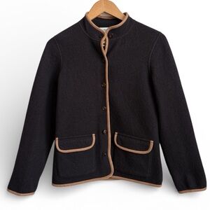 Rena Rowan Petite 100% Wool Jacket Brown Tan Trim Size P/P